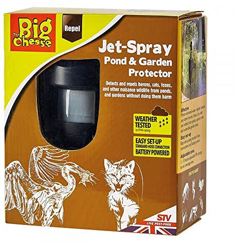 The Big Cheese Jet Spray Pond and Garden Protector Motion Activated Water Jet Spray Pond and Garden Protector - Protects Garden Ponds, Pools, Flowerbeds, and More from Herons and Nuisance Wildlife
