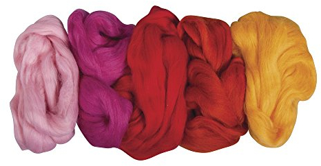 Rayher 53877000 Reine Schurwolle, Kammzug, Filzwolle, 5 Farben à 25 g, Sommermischung, 100 % Schurwolle zum Filzen, gesamt 125 g, Filzwolle, Wolle