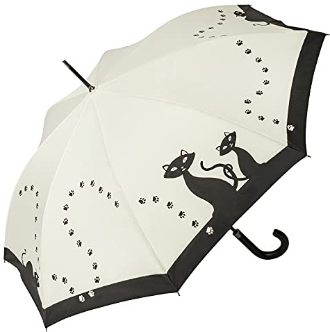 VON LILIENFELD Paraguas de Iluvia Largo Clásico Automático Grande Estable Mujer Motivo Gatos negros