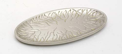 Kerzenteller, Dekoteller in ovaler Form Messing vernickelt Silber im Baum-Design 13 x 6 cm für Ovalkerzen, Ellipsenkerzen