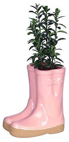Dibor Wellington Flower Pot Planter Pink Plant Pot Garden Gift Idea (CR14) | Ceramic, Wellington Boot Planter, Plant Pot, Flower Pot, Planter, Drainage Hole, Removable Stopper