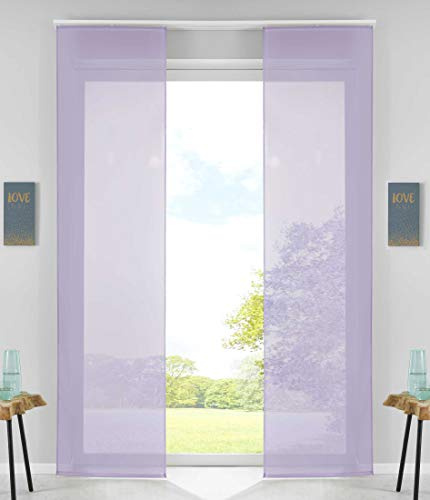 Schiebegardine 2er Set Voile Flieder HxB 245x60 cm Paneelwagen »Bern« | Flächenvorhang Flieder HxB 245x60 cm - Beschwerungsstange und Flauschband inklusive, als Fensterdeko und Raumteiler
