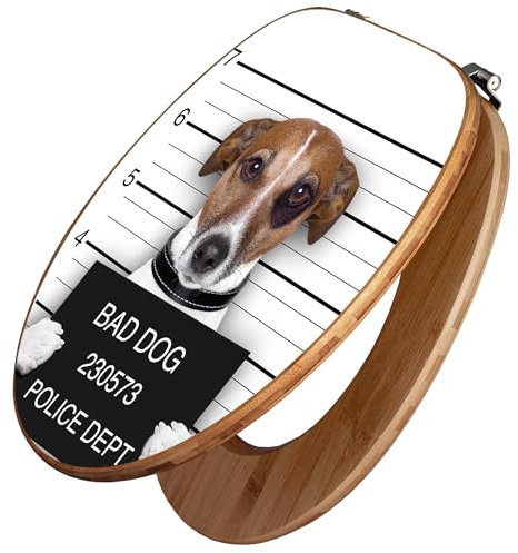banjado Design WC Sitz Bambus 45x37,5cm / Toilettendeckel Holz/hochwertiger Toilettensitz/Bambus-Toilettendeckel für alle gängigen Toiletten - Bad Dog Jack Russel