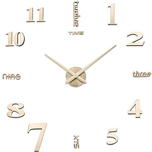 Yolistar Orologio da Parete Moderno a Specchio, Adesivi Fai da Te, 3D, Decorazione da Parete, Silenzioso, Facile da Montare, Decorazione da Parete per casa, Ufficio, Hotel (Oro)