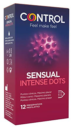 Control Preservativos Sensual Intense Dots - Caja de condones, con puntos cónicos para la estimulación, perfecta adaptabilidad, sexo seguro, 12 unidades