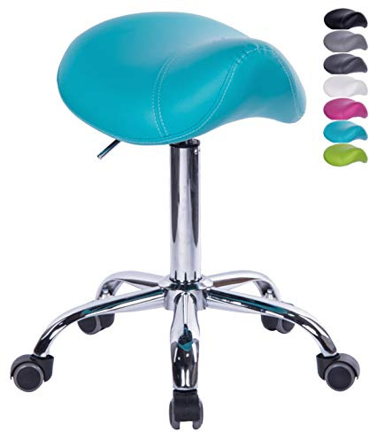 1stuff Sattelhocker Sattelstuhl MULY - Sitzhöhe bis ca. 74cm, Hellblau | 1stuff-Markenqualität vom Fachhändler aus DE, ergonomischer Rollhocker Arzthocker Praxishocker Drehhocker 360°