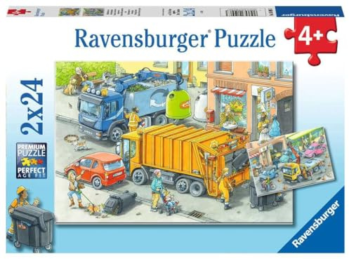 Ravensburger Puzzle Müllabfuhr und Abschleppwagen - 2x24 Teile | 2x24 Teile Puzzle, Kinderpuzzle ab 4 Jahre, Ravensburger Qualität