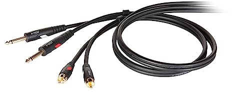 PROEL DHG535LU5 - Cavo audio professionale connessioni 2 x Jack 6.3mm Mono a 2 x RCA da 5mt, Nero