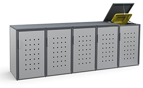 MEISTERBOX – 5er Mülltonnenbox Mülltonnenverkleidung mit Klappdach - 240L - Korpus Signalgrau/Pfosten & Dach Anthrazit