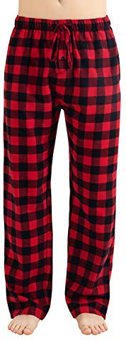 JTPW Pantalon de pyjama confortable en flanelle 100% coton avec poches pour homme, Black Red Check, Size: L