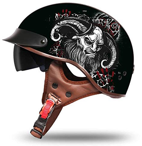 GAOZ retrò Portatile Casco Scodella Casco Moto Nero Opaco Scooter Cruiser per Bicicletta da Uomo E da Donna Vintage per Moto Cruiser Elicottero da Pilota Chopper ECE Omologato