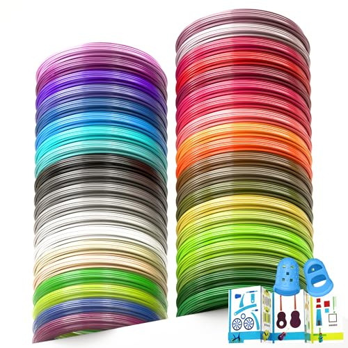3D-Stift-Filament-Nachfüllpackungen, 40 Farben, 4,8 m pro Farbe, insgesamt 195 m, 1,75 mm Filament, kompatibel mit SCRIB3D MYNT3D 3D-Stift mit 2 Fingerkappen und 3D-Stift-Vorlagenbuch [3D-Stift nicht
