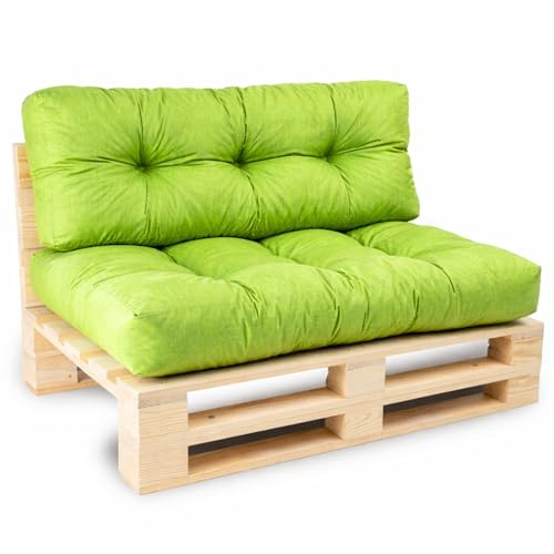 bananair - Coussin Palette Extérieur Confortable - Tissu Résistant, Anti-UV & Déperlant - Coussin Salon de Jardin Extérieur, Balcon, Terrasse (Lot Assise + Dossier, Vert)