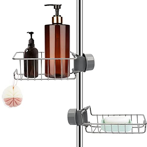 Rodivor 2 Stück Duschablage ohne Bohren Edelstahl, Duschregal Rostfrei Duschkorb für Duschstange, Shampoo Halterung Duschgelhalter Seifenhalter für Dusche, Schwammhalter Organizer für 18-27mm Stange