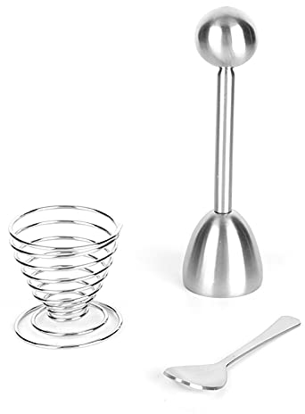 Egg Cracker Topper Set, Weiche hartgekochte Eier Werkzeugset Edelstahl Eierschalenöffner Eierschneider Topper Inklusive Eierbecher Ausstecher, Löffel & Halter Cup