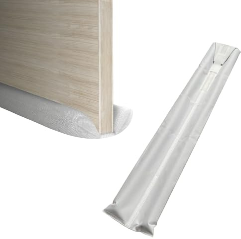 MOXVIO Draft Excluder for Doors, Double Under Door Draught Excluder, 2 Sided Cushion Door Draft Stopper, 70 to 90 cm Cut-to-Size Adjustable Width, Waterproof Snowproof 600D Oxford Fabric (White)