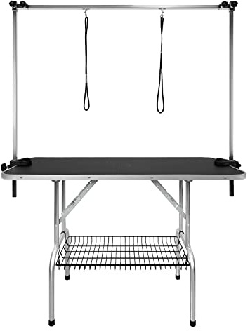 VA-Cerulean Table de toilettage pour chiens et chats,table à ciseaux avec 2 boucles et potence réglable en hauteur, pliable,surface en caoutchouc résistant aux rayures,pour la maison ou l'animalerie