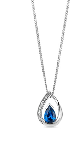 MIORE Halskette aus 9 kt 373 Gelbgold/Weißgold mit Tropfen Anhänger Diamant 0.01 ct und blauer Topas/roter Rubin/grüner Smaragd Edelstein, Geburtsstein Halsschmuck Damen 45 cm