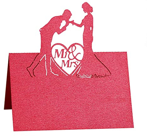 Biglietto di auguri per tavolo da matrimonio, 50 pezzi, 3D, per tavolo, segnaposto, biglietti di auguri, con cuore intagliato, per matrimonio, numero di biglietti, colore: rosso perlato