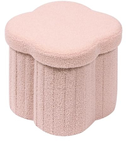 Bonlife Pink Ottoman Storage Box,Folding Storage Seat Box,Small Footstool For Living Room,Kid's Toy Chest Box,Teddy Flower Shape,32x32x32cm