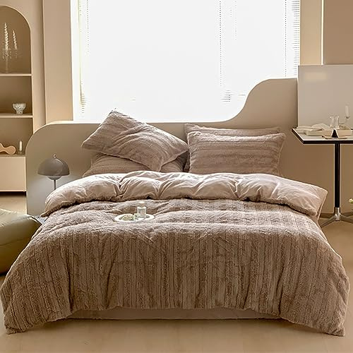 AShanlan Plüsch Bettwäsche 135x200 cm Warm Winterbettwäsche Set Braun | Winter Bettbezug mit Kissenbezug 80x80 cm, Cashmere Touch, Flauschig Teddy Fleece, Oeko-TEX Zertifiziert, Reißverschluss