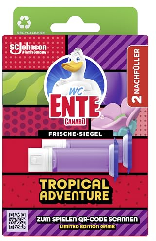 WC-Ente Frische-Siegel Nachfüller, körbchenloser WC-Reiniger, WC Duft, Tropical Adventure, 2 Nachfüller (2 Stück)