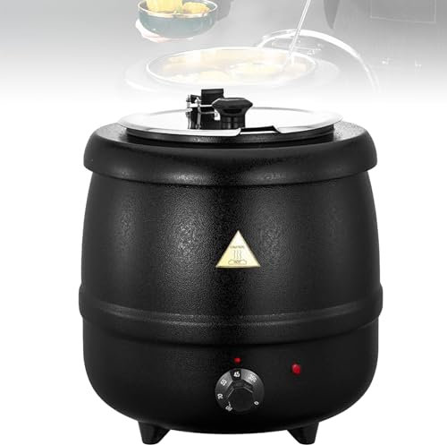 WuDLi Bouilloire à Soupe 400 W, Chauffe-Nourriture/Bouilloire à Soupe Ronde Noire, Chauffe-Soupe électrique Commercial 10 L, Chauffe-Bouilloire De Comptoir Noir en Acier Inoxydable pour Restaurant