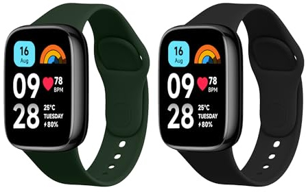kwmobile 2X Uhrenarmband für Xiaomi Redmi Watch 3 Active Armband - Fitnesstracker Band Set aus TPU Silikon - Ersatzarmband Smartwatch - Schwarz Dunkelgrün