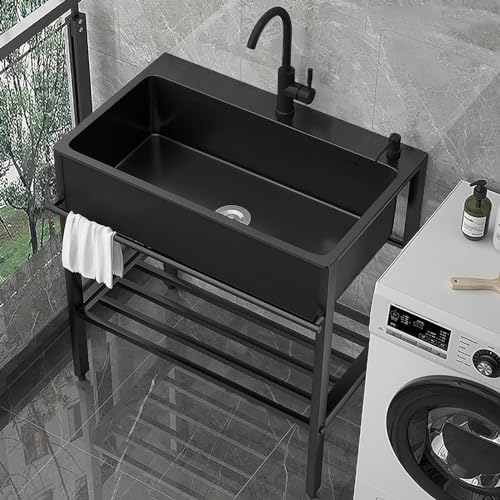 Freistehende Edelstahl Spültisch Spülbecken Küchenspüle Schwarz,Ausgussbecken,Küchenorganisation Spüle,Spüle Mit Unterschrank,Kitchen Sink,Waschbecken Organizer Für Küchenutensilien Aufbewahrung (Siz
