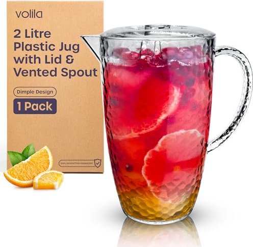 Plastic Jug 2L (1 Pack) Cocktail Jugs, Plastic Pitcher Jug and Lids with Vented Spout - Perfect for Picnics, BBQ, Garden Parties & Juices, Lemonade - Opaque Design