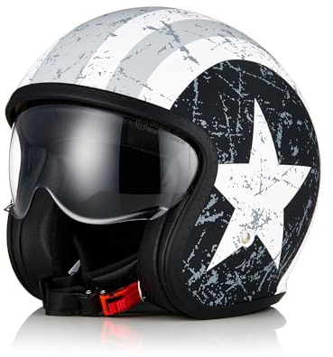 ORIGINE Jet-Motorradhelm mit Schutzbrille, ECE 22-06-Zulassung (Rebel Star Grey, XS)