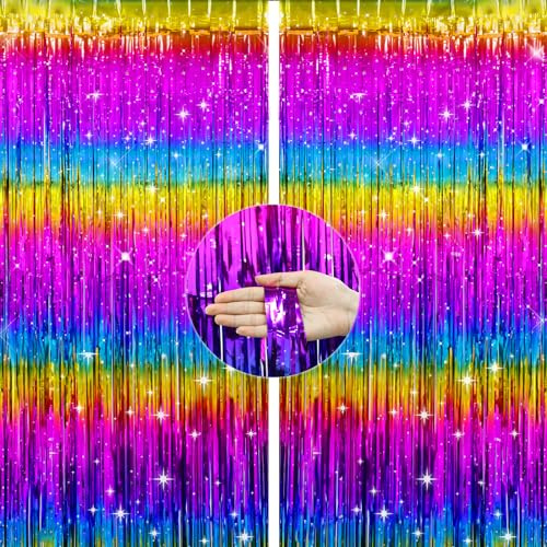 G2PLUS Glitzer Lametta Vorhang Bunt, Metallic Lamettavorhängen, 2 Stück Glitzernde Lametta-Vorhänge für Party, Lametta Dekovorhänge für Meerjungfrau Geburtstagsparty Weihnachten Deko
