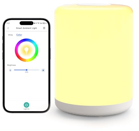 Meross Lámparas de Mesita de Noche WiFi, Lámpara de Mesa LED, Táctil Regulable RGBWW, Lámpara de Noche Inteligente con Temporizador, Compatible con Apple HomeKit, Alexa y Google Home, 2024 Versión