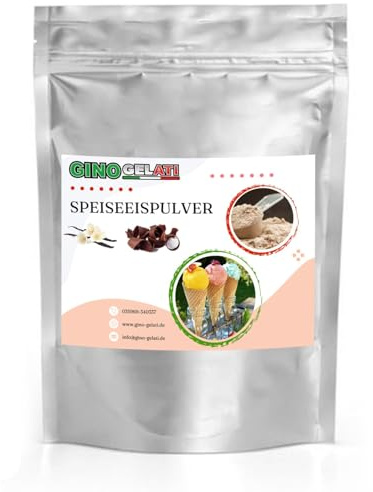 Gino Gelati Vanille Stracciatella Eis Speiseeis Pulver 1 Kg, Vanilleeis selber machen, verschiedene Sorten, schnelle und einfache Zubereitung, für Haushaltseismaschinen