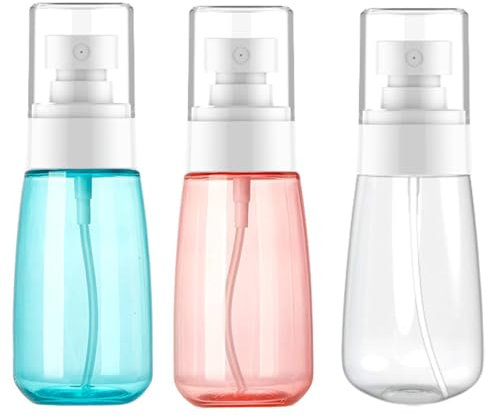 OMBRISA Flacone Spray Piccolo, Flacone Spray da Viaggio 3 Pezzi, Nebulizzatore a Getto Fine per Oli Essenziali, Contenitori da Viaggio Ricaricabili in Plastica, Vaporizzatore per Profumo (2oz / 60ml)