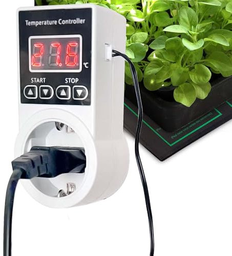 Prise Thermostat Numérique avec Sonde, Régulateurs de Température Refroidissement Chauffage pour Tapis Chauffant Plantes, Chauffage de Serre, Aquarium Terrarium