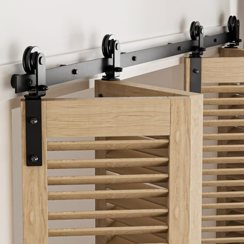 122cm/4FT Bifold Schiebetürbeschlag Schiebetüren Schiebetürsystem Komplettset Laufschiene Rollen Set Schwarz für 4 Holztür 29cm (Keine Tür enthalten)