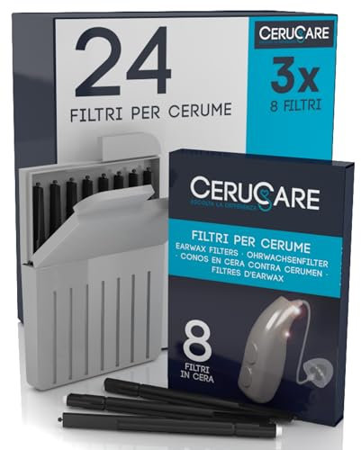 24 Filtros de Cera CeruCare para Audífonos Limpieza Rápida y Eficaz Protege los Audífonos de la Humedad y el Polvo con Estuche Rígido Resellable Diámetro 1,3mm
