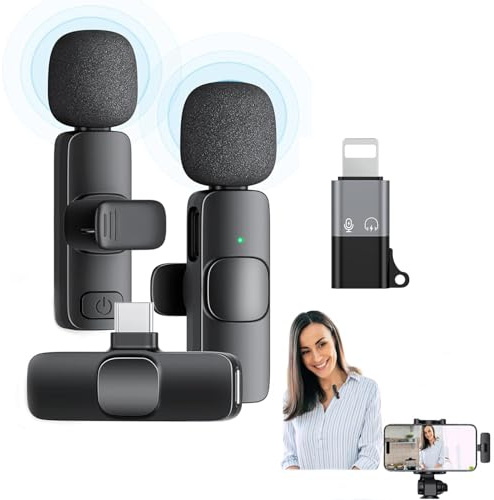Aoiutrn Micrófono Lavalier inalámbrico para iPhone y USB C, mini micrófonos inalámbricos de solapa con clip 2 en 1 compatible con iPhone, iPad, Android para grabación de video, YouTube, entrevista,