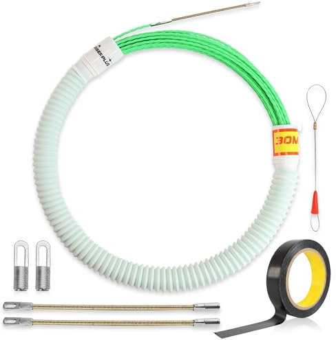 DISERPLUS | Guía Pasacables 30m x 4mm + Tubo Guarda Guía y Puntas de Repuesto, Ten Tu Guía Organizada y Usa Solo lo Necesario, No + Nudos ni Enredos, Uso Profesional Electricista, Poliester Trenzado