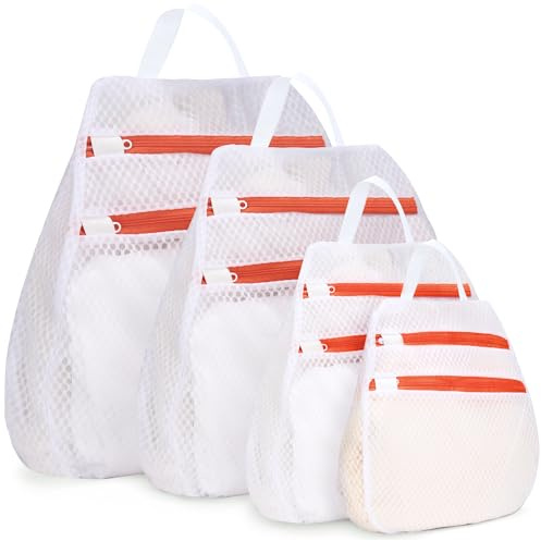 Anhow 4er Wäschenetz, Wäschesack Waschmaschine für Waschmaschine, Wäschesack Waschmaschine mit Wabenstruktur für Feinwäsche, Bluse, Schuhe, Unterwäsche, Socken - 4 Größen/Weiß