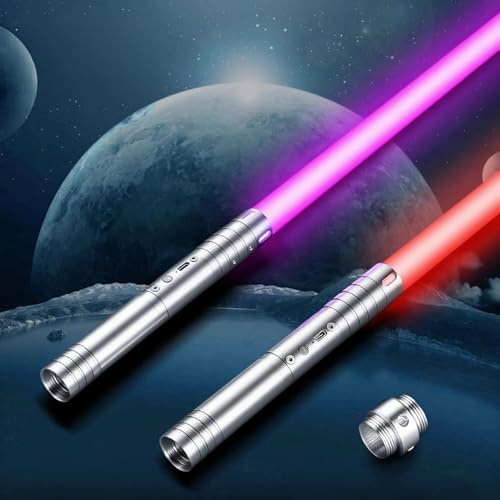 Laserschwert Kinder, RGB 15 Farben 2 in 1 Lichtschwert,FX Duell Lightsaber | USB-C Wiederaufladbar Lichtschwert, Metallgriff Lichtschwert, Mit 4 Modi, laserschwert Kinder und Erwachsene (60CM X 2PC)