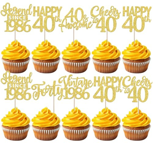 Xsstarmi 24 Pack Legend Since 1986 Cupcake Toppers Gold Glitter Vintage 1986 Cupcake Picks Cheers to 40 Awesome Forty Cake Decorations for Hello 40 Fabulous Happy 40th Birthday Party Supplies