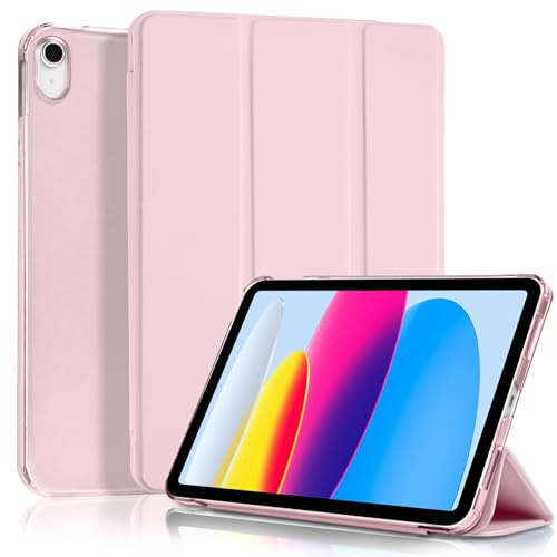 4UBonLife Fodral för iPad (A16) 11:e/10:e Generationen (2025/2022), Smalt Stativ Hårt Bakskal, Genomskinligt Frostat Bakfodral för Apple iPad 10 11 Gen, Automatisk Uppvakning/Sömn, Rosa