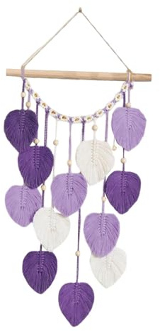 F Fityle Tenture Murale en macramé avec Pompons en Forme de Feuilles, décoration d'intérieur, Ornement Mural, Tapisserie tissée, bohème, pour Chambre à, Violet