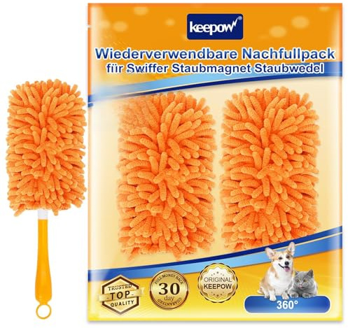 KEEPOW 2er Wiederverwendbare für Swiffer Staubmagnet Nachfüllpack | Saugfähige Tücher für Swiffer Teleskopstange, Mikrofaser Nachfüllpack für Swiffer Staubmagnet Waschbar, mit Waschbeutel