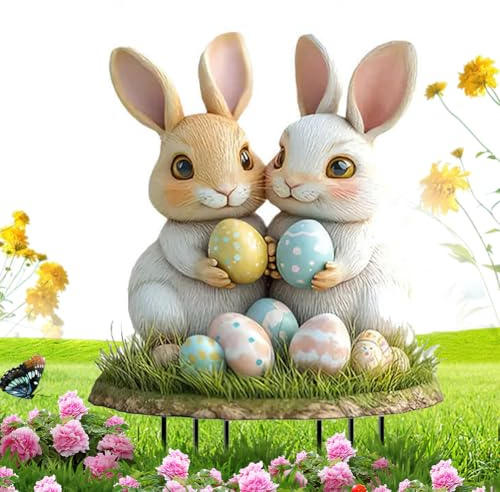 Generisch Osterdeko Outdoor Gartenstecker Osterhasen Stecken,Garden Ostern Gartenstecker Osterei Hase Gartenschilder Rasenstecker Osterdekoration für Draußen,Ostereier Osterschild-Kaninchen