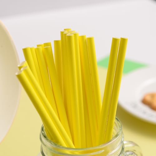 100 pajitas de papel biodegradables para suministros de fiesta, cumpleaños, decoraciones de Navidad, color amarillo