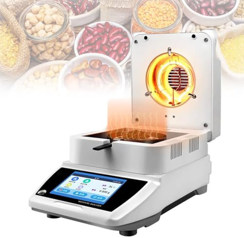 PASPRT Analizzatore di umidità Digitale, analizzatore di umidità alogeno da 4,3 Pollici, capacità 50 g, risoluzione 0,01%, risoluzione 0,001 g, risoluzione 0,001 g
