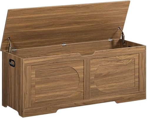 MAHANCRIS Storage Chest, 47.2” Toy Box, Entryway Storage Trunk, Shoe Bench with Storage, Engineered Wood Storage Cabinet with 2 Safety Hinges, Entrance Bench for Living Room, Honey Brown SCOR2201